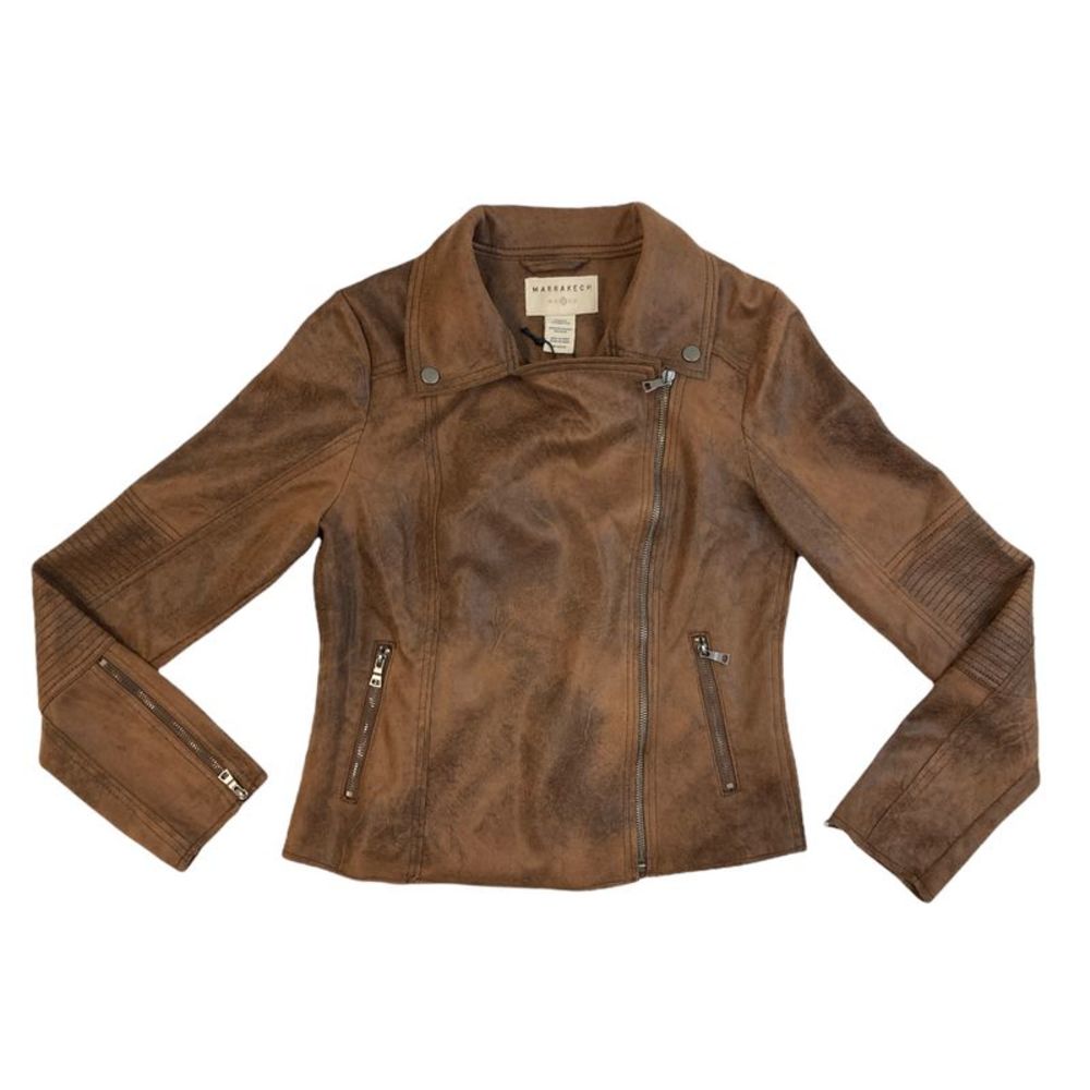 Marrakech Women's Distressed Scuba Suede Zoe Moto Jacket - Distressed Brown